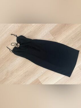 Abercrombie & Fitch About You Black Spaghetti Strap Tie-Front Midi Dress